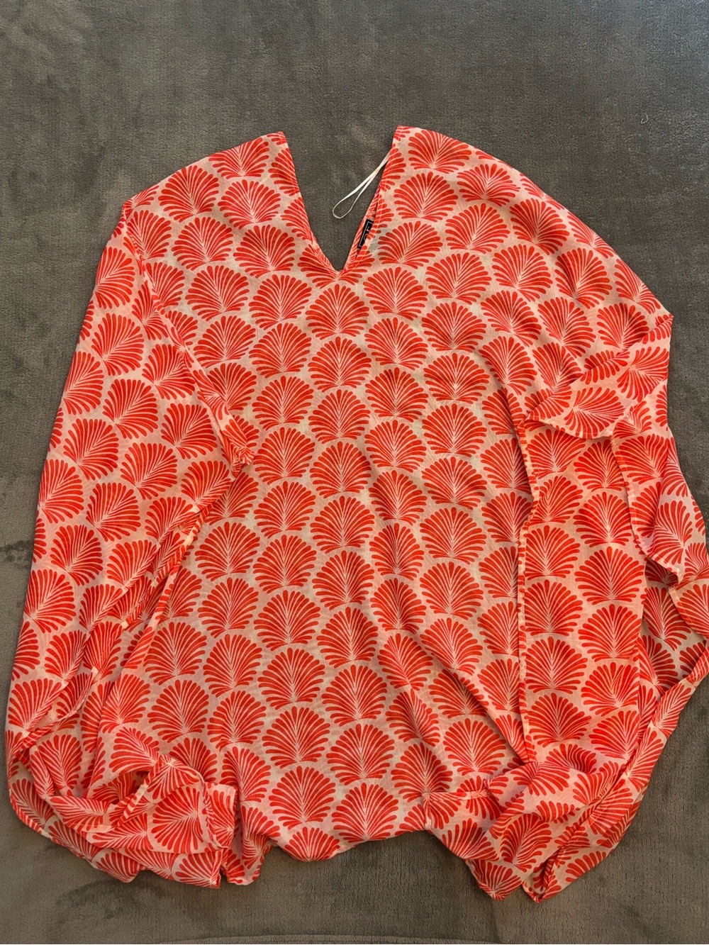 Red Shell-Pattern V-Neck Cover Up